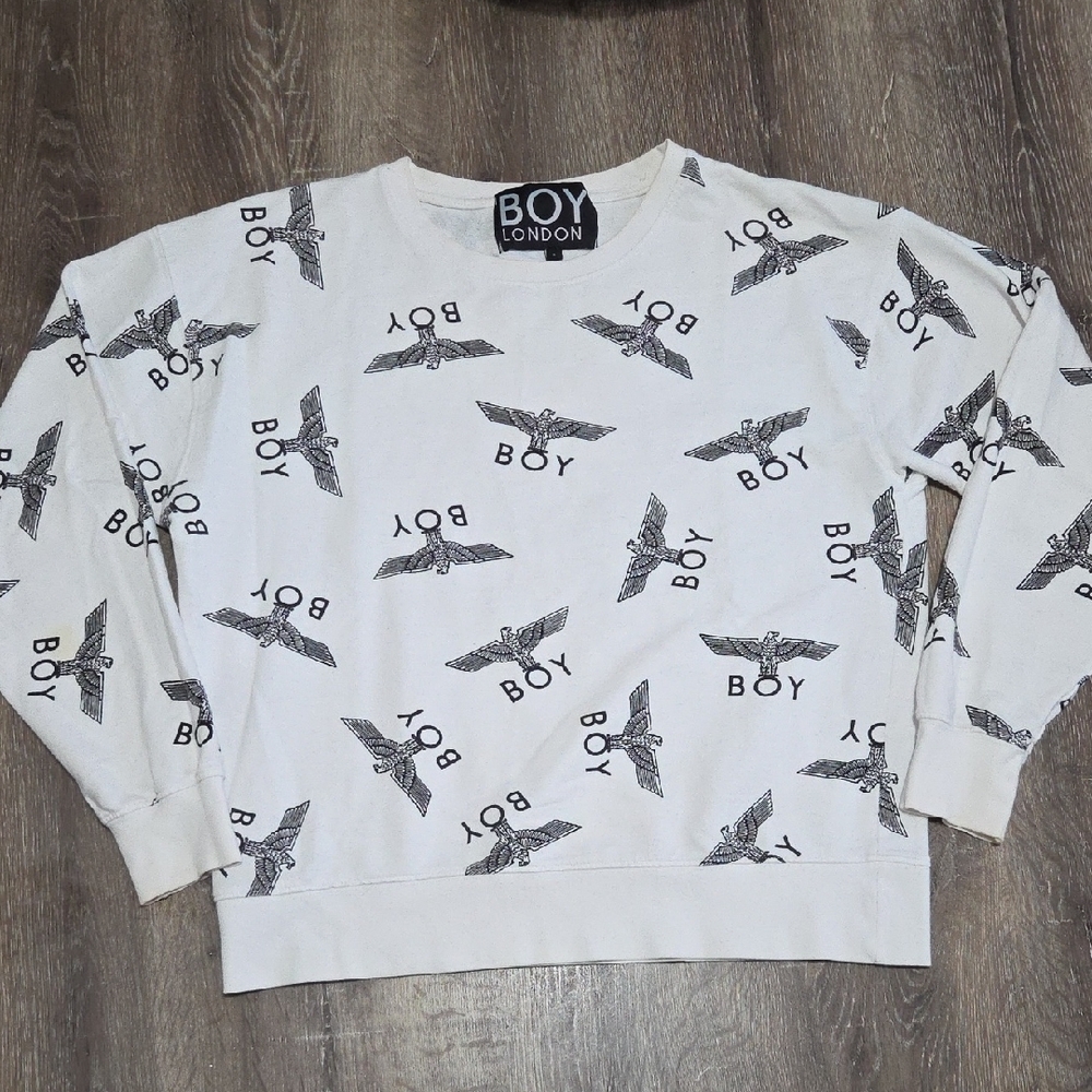 Boy London All Over Repeat Eagle Logo Graphic Crew Neck Unisex Sweatshirt White
